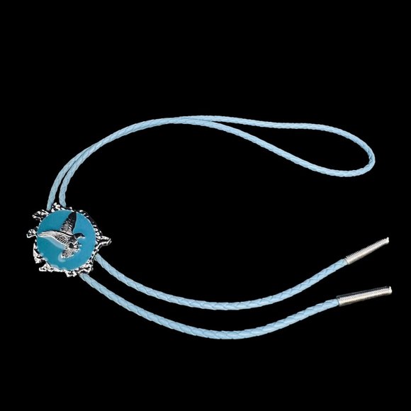 Western Aqua Blue & Silver Tone Eagle Bolo Tie Necklace (4736, 1-2) - Picture 4 of 6